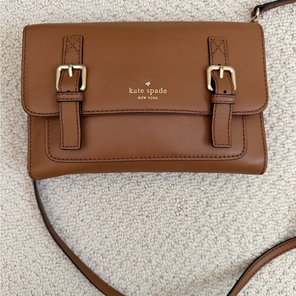 kate spade Handbags - Kate Spade Tan Leather Crossbody Bag with Buckle Accents